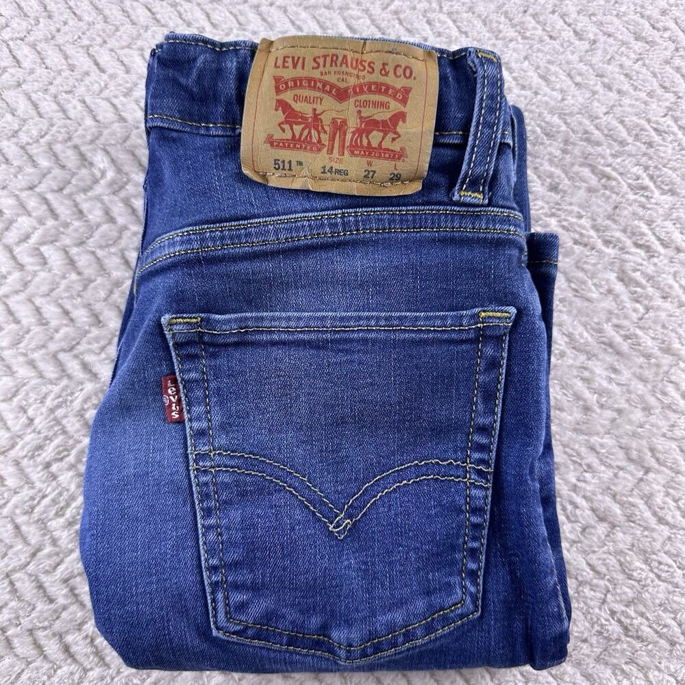 Levis 511 Skinny Blue Jeans Youth Boys Size 14 Reg 27x29 Adjustable Waist - Picture 12 of 12